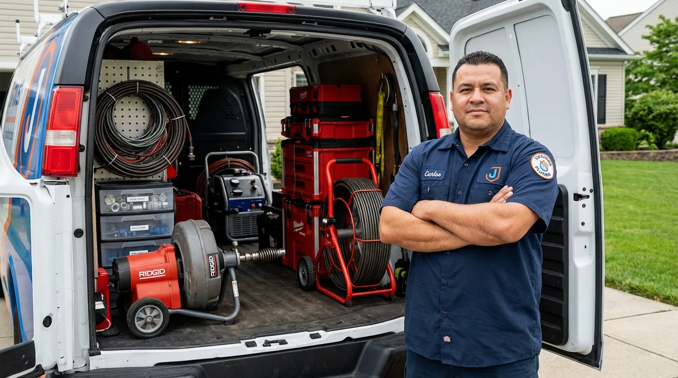 Professional drain cleaning equipment and Johns Plumbing LLC plumber in Pearl River