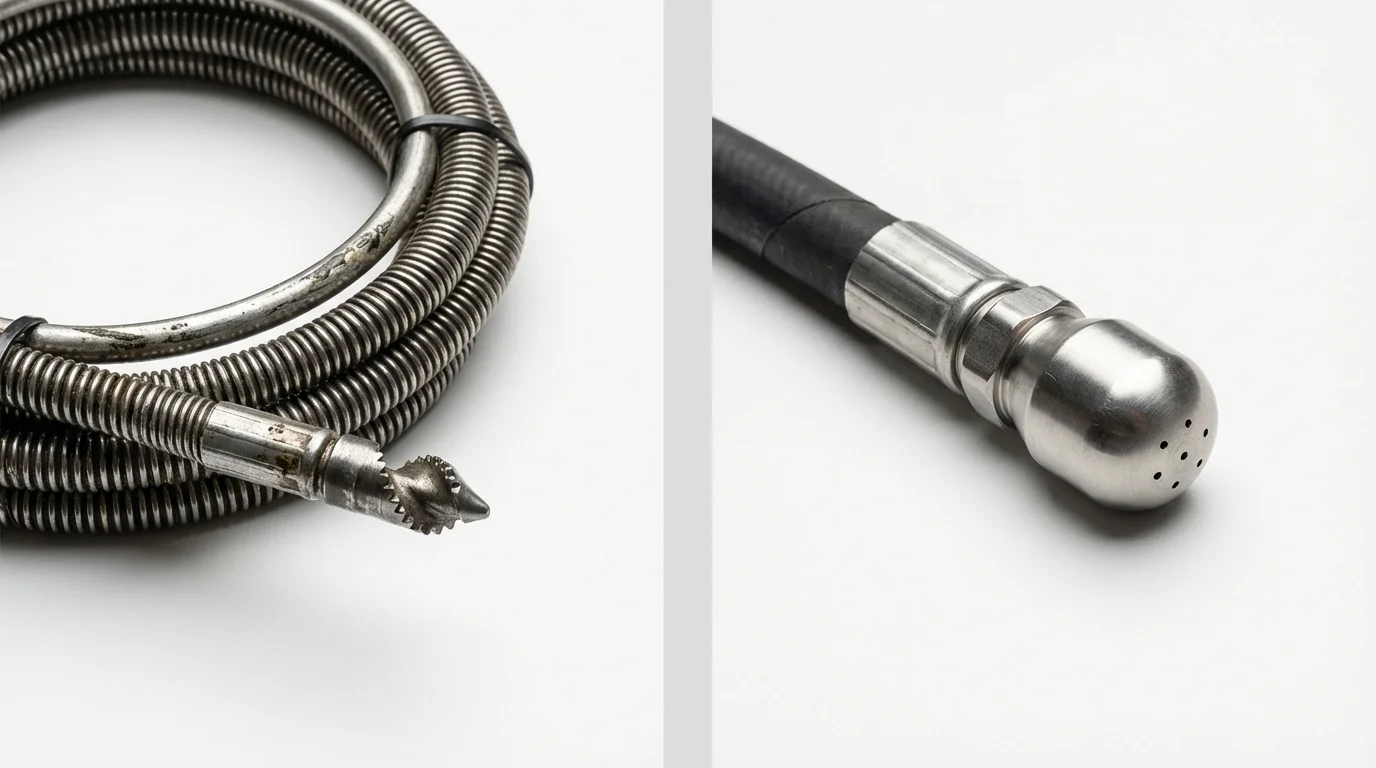 Drain snake cable and hydro jetting nozzle used for drain cleaning in Pearl River, LA