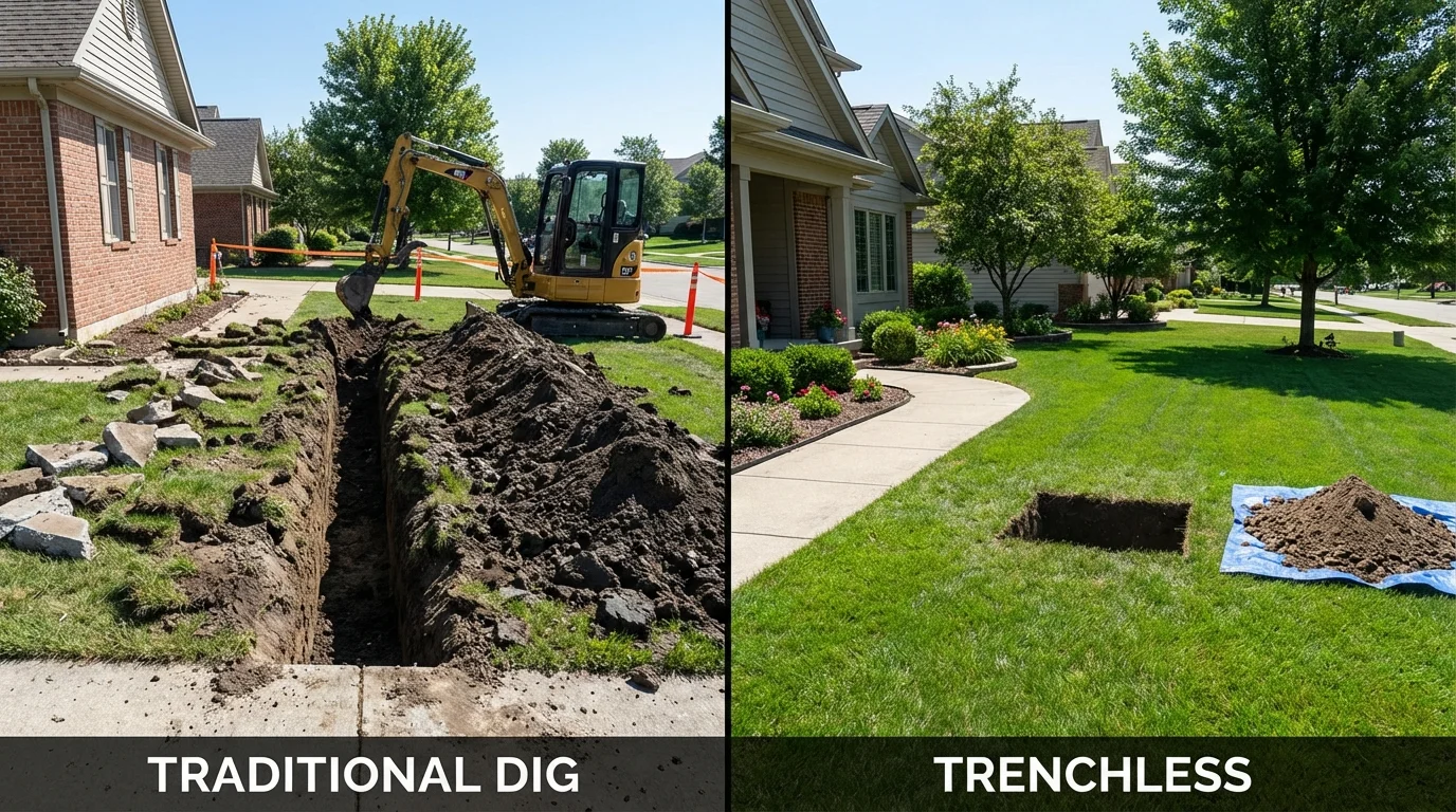 Trenchless sewer repair with minimal yard damage versus traditional excavation in Pearl River, LA